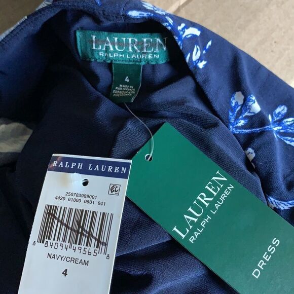 Ralph Lauren Women's, Faux Wrap, V-Neck, 3/4 Sleeve Dress, Blue Floral NWT $185 - Picture 3 of 7